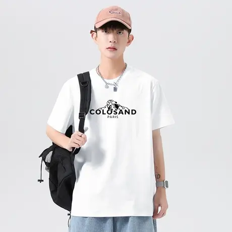 重磅纯棉白色t恤男士短袖2023新款夏季半袖圆领上衣服全棉体恤衫商品大图