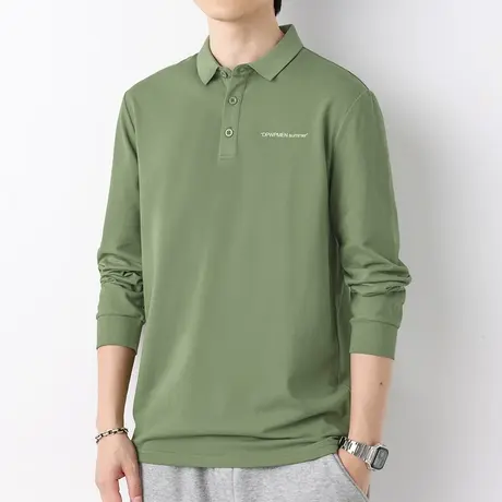 珠地棉翻领t恤保罗polo衫男长袖2023秋季新款带领打底衫有领体恤商品大图