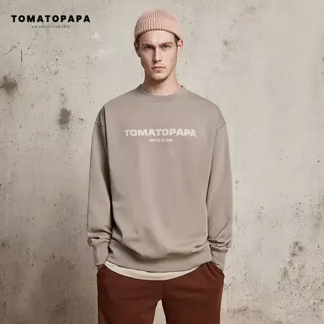 TOMATOPAPA原创圆领上衣秋季卫衣男美风简约宽松休闲百搭卫衣外套商品大图