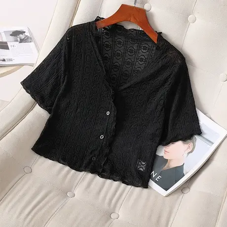 伊自尚2023年新款胖mm上衣大码女装夏季时尚百搭薄款针织开衫女潮商品大图