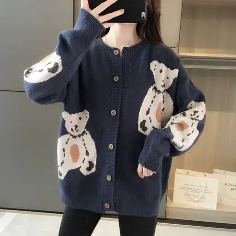 秋装新款女士针织开衫宽松爆款毛衣外套春秋卡通学生外搭洋气图片