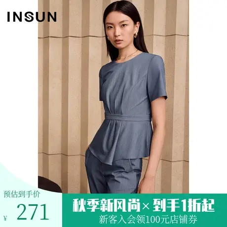 恩裳夏季时尚减龄干练修身收腰仿牛仔舒适T恤女图片