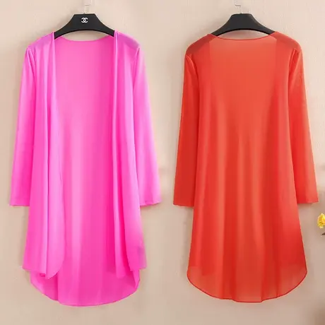 网纱防晒衣女中长款空调开衫外搭夏季薄款披肩百搭外套七分袖披风图片