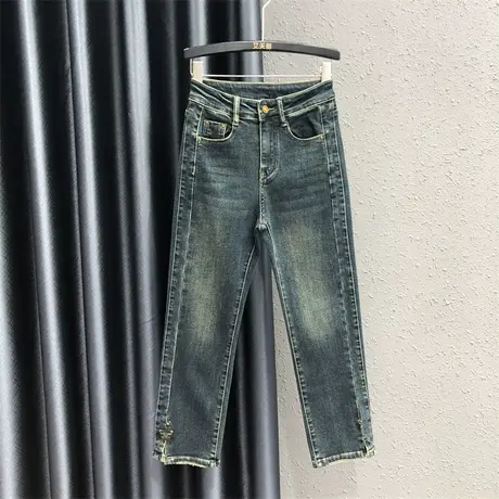 2023年秋季高腰时尚宽松百搭小个子开叉九分烟管裤直筒牛仔裤女潮图片