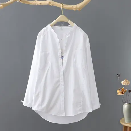 春季新款设计感小众纯棉白衬衫女宽松长袖文艺休闲百搭衬衣上衣潮图片