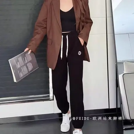 w标运动裤女2023春秋新款韩版显瘦ins潮休闲高腰束脚宽松哈伦卫裤图片