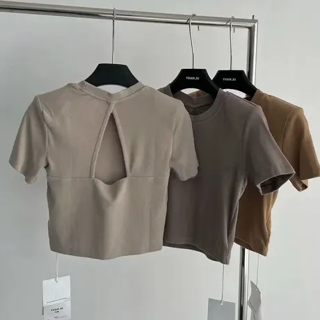 露背设计感短袖T恤女修身显瘦打底小衫韩版百搭短款学生上衣潮ins商品大图