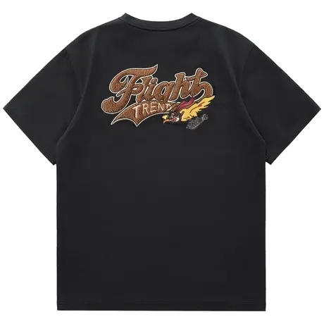 VIP夏季黑色短袖t恤男美式复古毛巾刺绣纯棉体恤重磅上衣ins潮牌商品大图