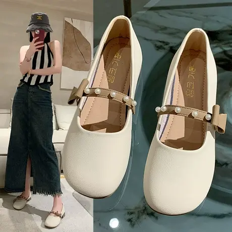 玛丽珍女鞋2023年夏季新款浅口粗跟豆豆鞋晚晚风仙女配裙子单鞋女商品大图