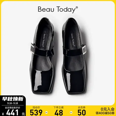 BeauToday齐刘海玛丽珍女鞋2023年秋季新款方头粗跟法式浅口单鞋商品大图