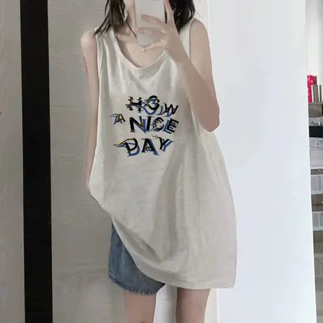 纯棉吊带坎肩背心无袖t恤女2023新款夏季外穿篮球服宽松挂脖上衣图片