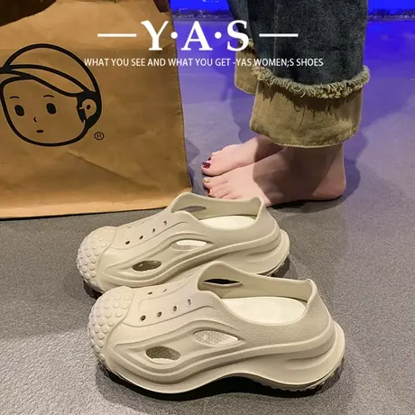 时尚轮胎洞洞鞋女2024新款潮夏季厚底增高防滑时装沙滩包头凉拖鞋图片