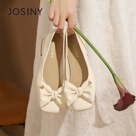 Josiny/卓诗尼粗跟气质方头蝴蝶结船鞋女夏季2023年新款百搭单鞋商品大图