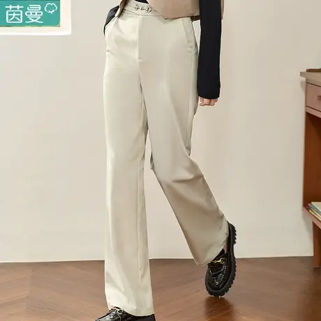 茵曼春秋卡其色西裤女2023年秋装新款宽松显瘦窄版阔腿长裤子女裤图片