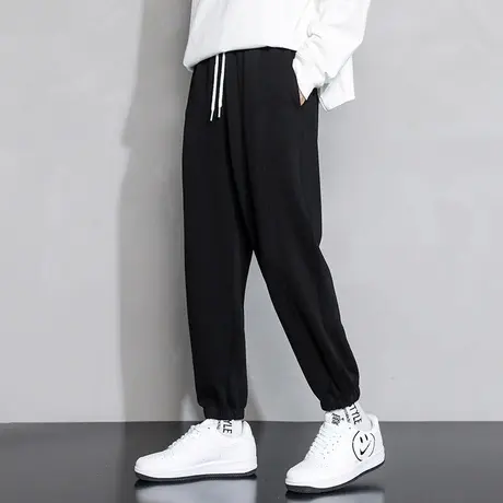 黑色卫裤男春秋季潮流宽松九分束脚运动裤子男秋冬青少年休闲长裤商品大图