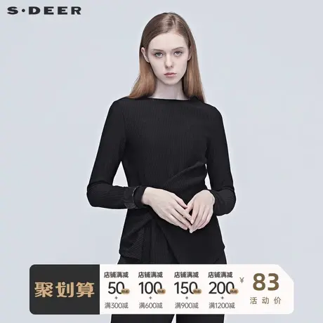 sdeer圣迪奥春季新品女装不规则拼接褶皱T恤S20380217🔼图片