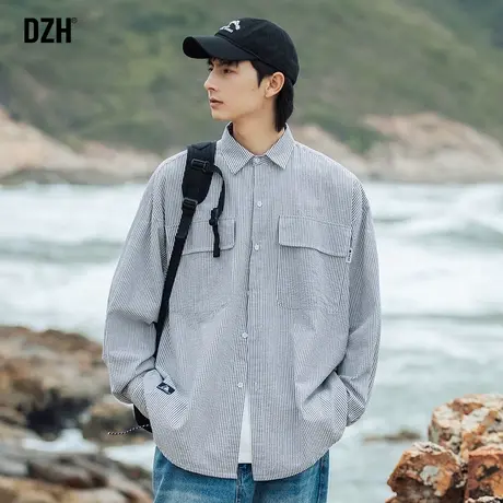 男士港风条纹衬衫男长袖秋季男装高级感休闲衬衣外套春秋寸衫宽松商品大图