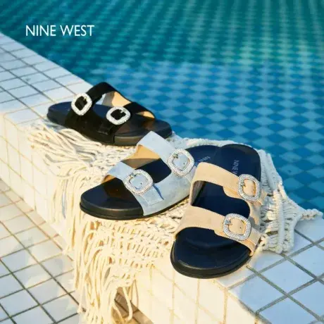 Nine West/玖熙钻扣厚底勃肯拖鞋2025年夏季新款外穿休闲凉拖女图片
