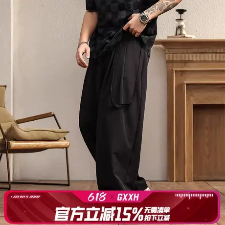 GxxH潮牌大码男加肥加大宽松休闲运动裤夏季冰丝长裤透气直筒裤子商品大图