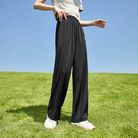 唐狮凉感拖地裤高腰简约休闲长裤夏季阔腿冰丝裤女显瘦宽松直筒图片