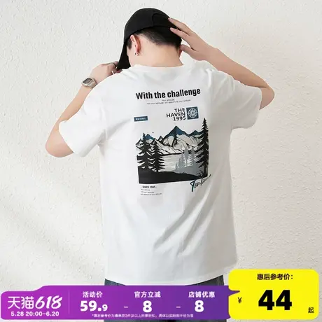 唐狮2025春夏新款男短袖T恤后背图案潮流圆领上衣宽松内搭打底衫t商品大图