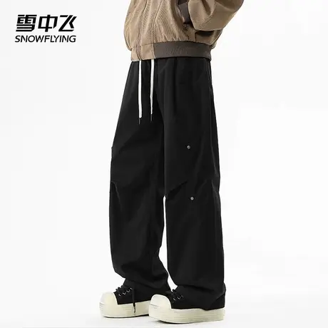 雪中飞美式工装裤子男2025新款春秋季褶皱设计宽松阔腿抽绳休闲裤图片