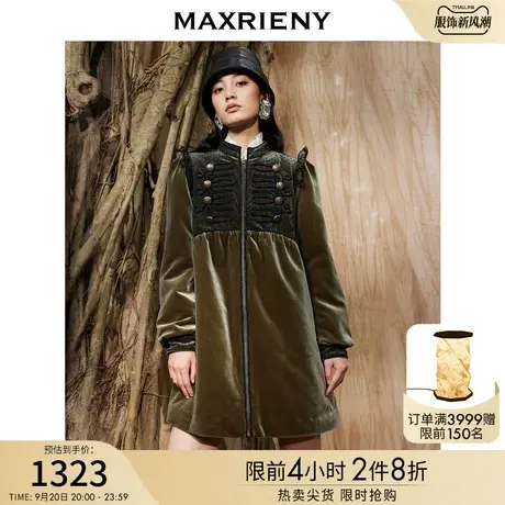 MAXRIENY波点网纱丝绒连衣裙式外套冬季大衣女商品大图