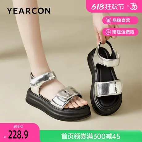 意尔康松糕凉鞋女2025新款夏季舒适厚底增高休闲运动沙滩鞋魔术贴图片
