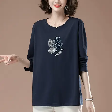 早秋长袖t恤女加肥加大码女装宽松中年妈妈休闲遮肚子显瘦打底衫商品大图