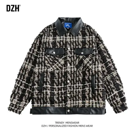 青少年韩式小香风外套男春秋高级感痞帅2023新款格子上衣潮牌夹克商品大图