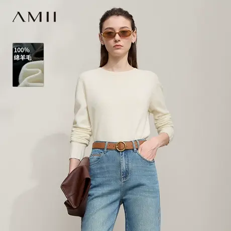 Amii2025秋新款通勤风知性半高领全羊毛纯色宽松弹力套头毛衣女图片