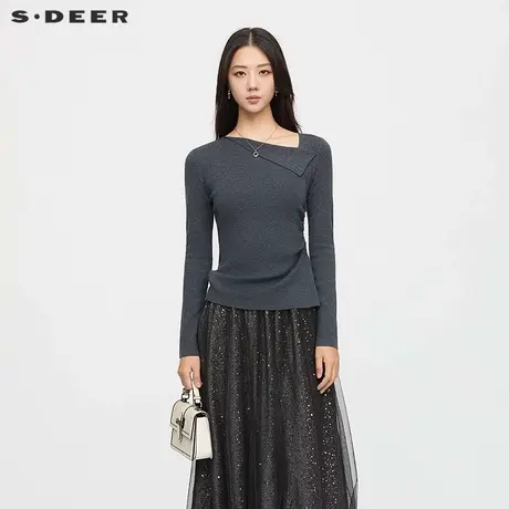sdeer圣迪奥女装25年新品时尚不规则领打底修身针织衫S253Z3511图片