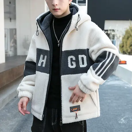 羊羔绒外套男士2023冬季新款颗粒绒棉衣青年加绒加厚宽松潮牌棉袄商品大图