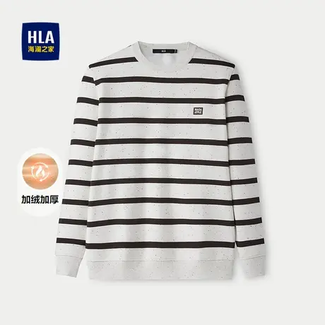 HLA/海澜之家加绒加厚针织衫25秋冬新款艺术家联名条纹刺绣毛衣男图片