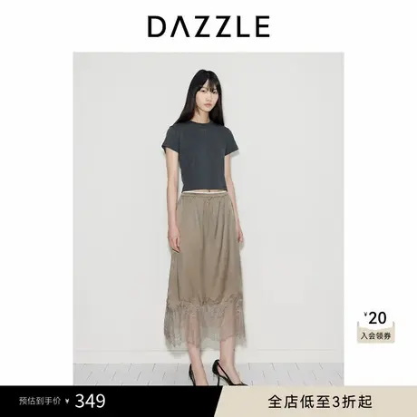 DAZZLE地素奥莱 T恤秋季女装圆领字母水钻装饰短款短袖上衣图片