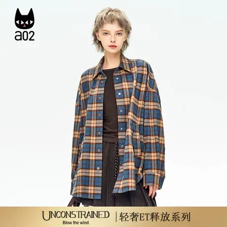 a02【ET释放系列】松弛感宽松格子衬衫女2025新款秋季衬衣外套商品大图