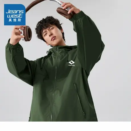 JR真维斯男装印花连帽防水外套 2025冬季新品潮流户外夹克上衣男商品大图