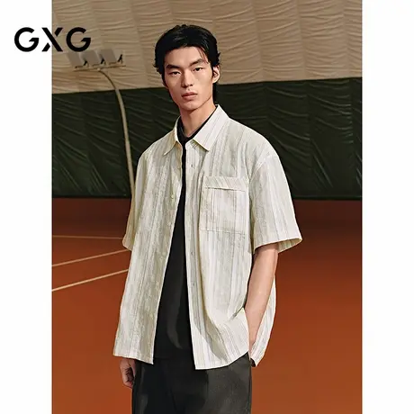 GXG男装 条纹设计休闲衬衫度假风短袖衬衣25年夏季新品G25X232024图片
