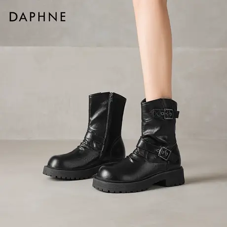 达芙妮黑色短靴女2026新款秋冬季厚底马丁靴英伦风西部牛仔骑士靴商品大图