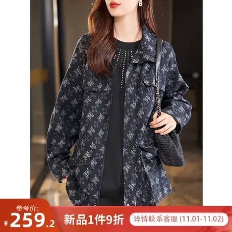 宝诗黎翻领印花拉链开衫女秋季2023新款宽松休闲外套时尚韩版上衣图片