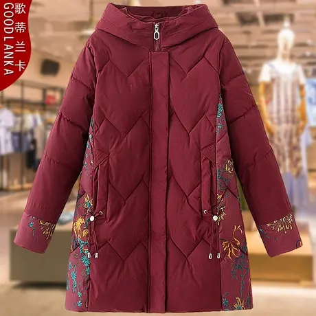 大码中老年妈妈冬季加厚羽绒棉服宽松洋气中长款显瘦连帽棉衣外套商品大图