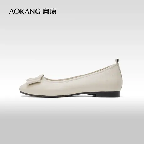 奥康女鞋 春秋款浅口一脚蹬单鞋女平底舒适真皮日常百搭通勤皮鞋商品大图