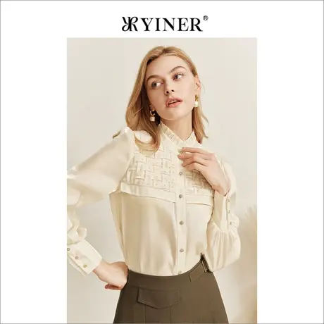 YINER音儿专柜女装2022秋季新款木耳边领泡泡袖上衣小众法式衬衫商品大图