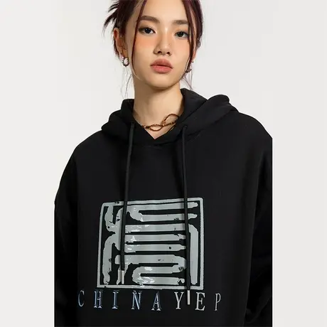 YEP连帽卫衣女2023新款春秋oversize宽松设计感小众情侣外套国潮商品大图