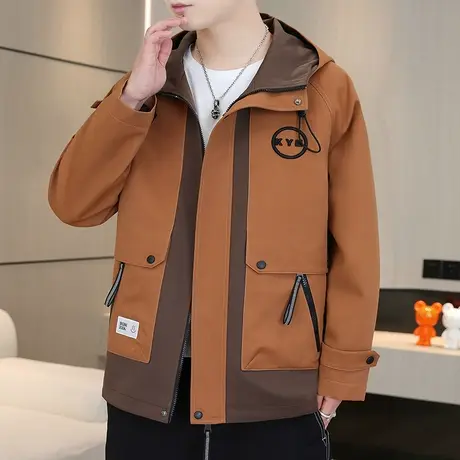 外套男士春秋季2022年新款连帽潮牌宽松撞色夹克休闲学生上衣男装商品大图