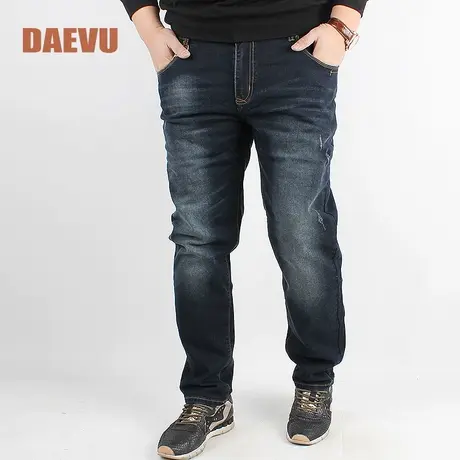 新款韩版蓝色水洗弹力修身小脚特大号加肥加大码男士牛仔长裤商品大图