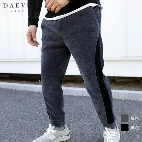 秋冬新款灯芯绒束脚大号弹力潮胖子加肥加大码男士针织运动休闲裤商品大图