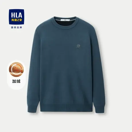 HLA/海澜之家圆领长袖针织衫23秋冬新修身时尚小标微弹商务上衣男商品大图