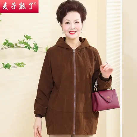 妈妈春装新款外套时尚中老年女中长款连帽风衣春秋洋气50岁款上衣图片