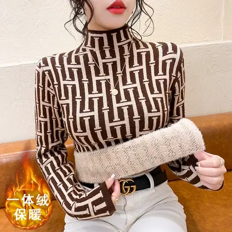 一体绒加绒毛衣打底衫女秋冬加厚保暖内搭洋气半高领修身针织衫潮图片